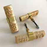 Woven Rattan T Bar drawer Pull / Handle with Gold Brass strap - Small 7.5cm