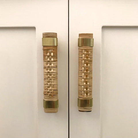 Woven Rattan Handle with Gold Brass straps - Medium 12.5cm