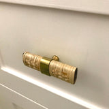 Woven Rattan T Bar drawer Pull / Handle with Gold Brass strap - Small 7.5cm