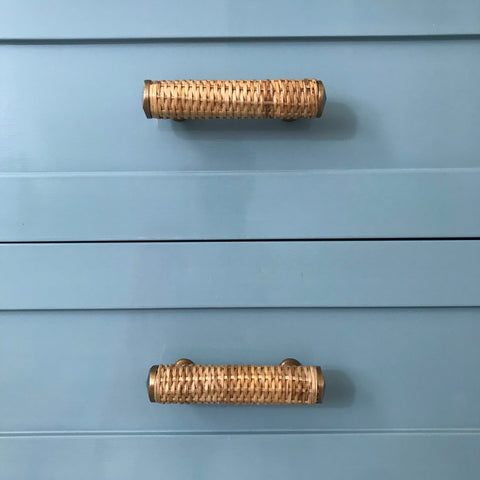 Rounded Woven Rattan Handle with Brass End Caps - Medium 13cm