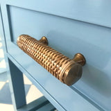 Rounded Woven Rattan Handle with Brass End Caps - Medium 13cm