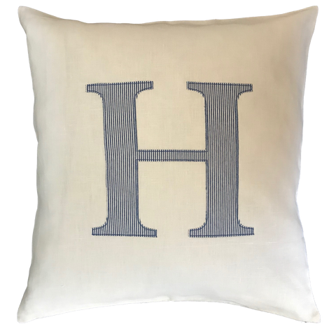 Linen Cushion Personalised with a Large Single Letter Appliqué - Stripes Spots or Checks