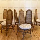 Set of Six Vintage / Retro Rattan and Bamboo Dining Chairs, c1970's