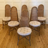 Set of Six Vintage / Retro Rattan and Bamboo Dining Chairs, c1970's