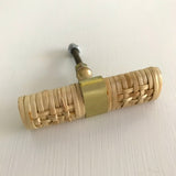 Woven Rattan T Bar drawer Pull / Handle with Gold Brass strap - Small 7.5cm