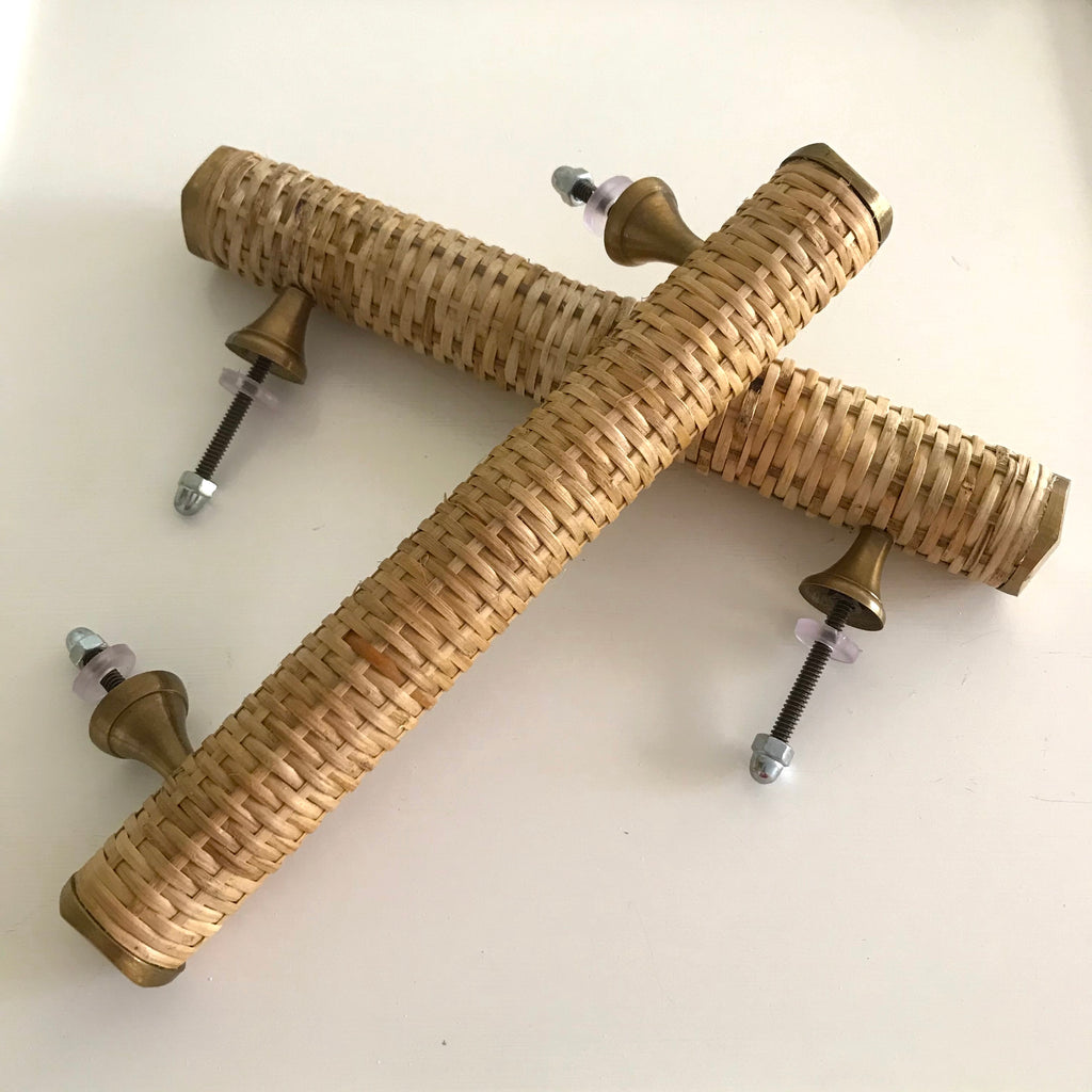 Rounded Woven Rattan Handle with Brass End Caps - Large 21cm – Textile ...