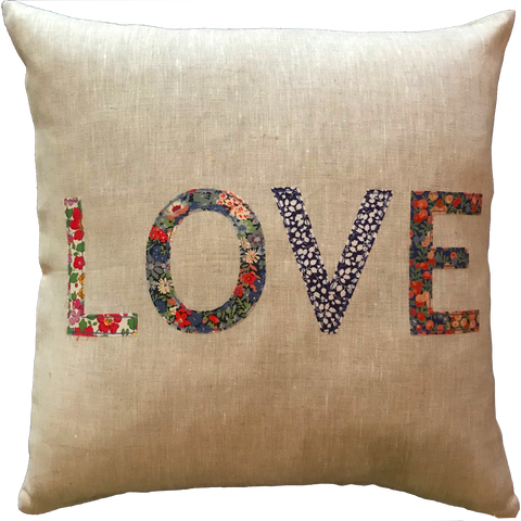 LOVE cushion 50x50cm, Liberty Lawn on 100% Linen - Natural colour