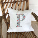 Linen Cushion Personalised with a Large Single Letter Appliqué - Liberty Lawn