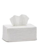 Rectangle Tissue Box Cover, White Linen, appliquéd with 3 small hearts in Liberty Lawn